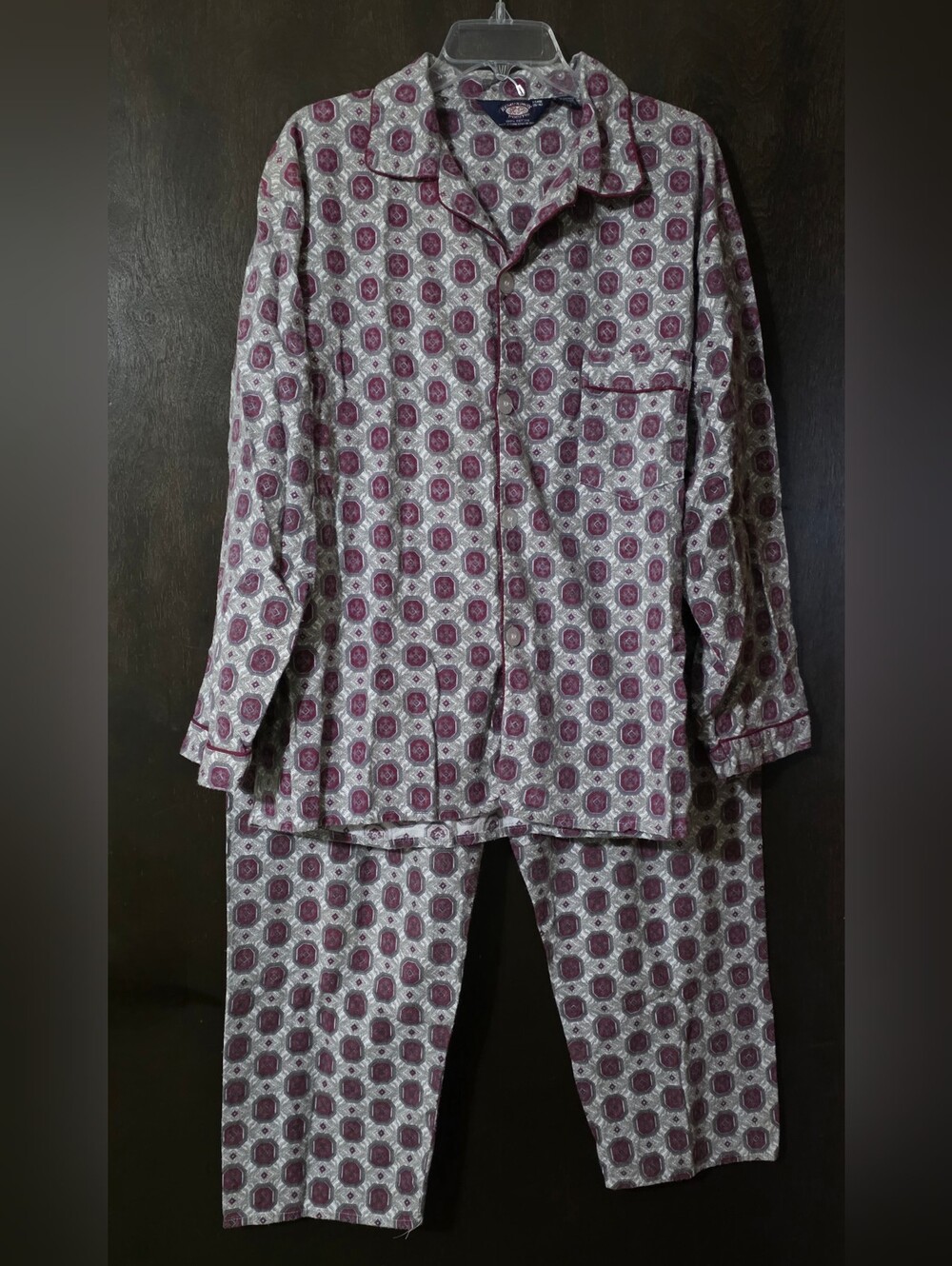Hemingway Point Maroon Patterned Button-Up Fleece Pajama Set Men's Size XL